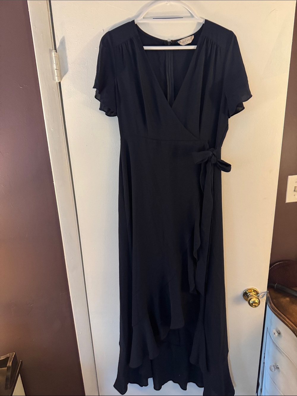 Navy Wrap Maxi Dress with Tie Waist